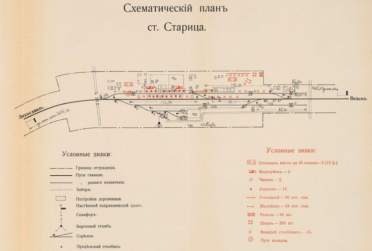 Схема станции Старица линии Лихославль - Вязьма 1911 г. Схема станции Старица линии Лихославль - Вязьма 1911 г.