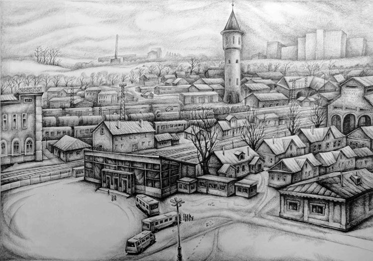 Бирлюков Владимир Иванович. Автовокзал (из триптиха «Рузаевские мотивы»), 1999 г.