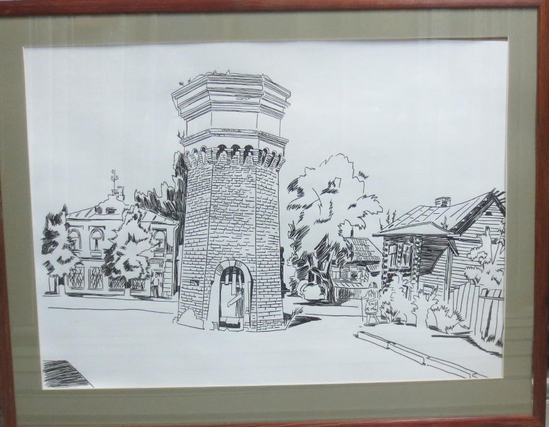 Водонапорная башня в Кимрах на рисунке М.А. Комаровой, 2010 г.